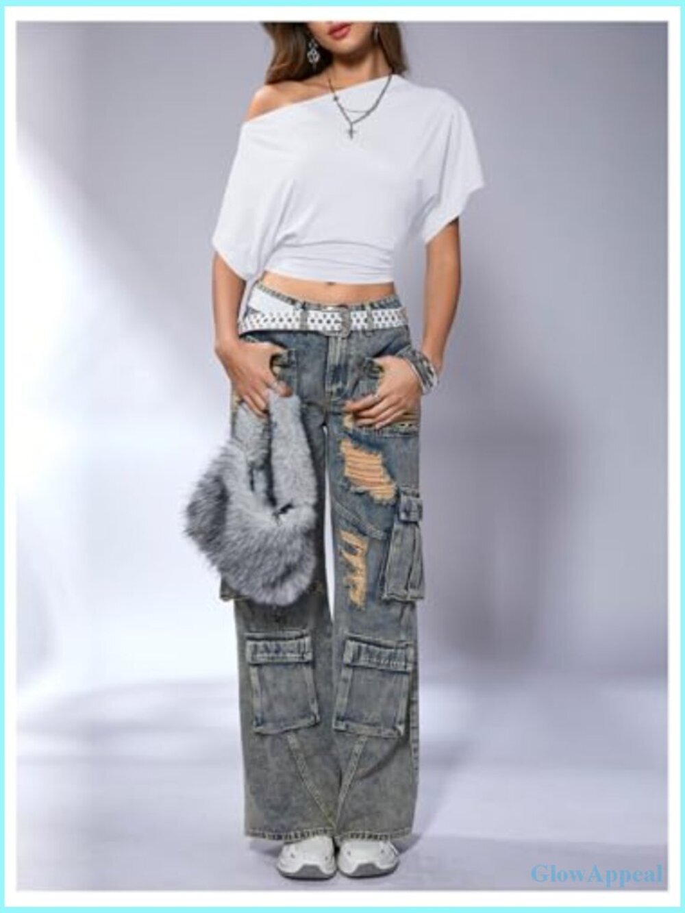 Off Shoulder Crop Top Asymmetrical Y2K Going Out Dolman Short Sleeve - Picture 4 of 6